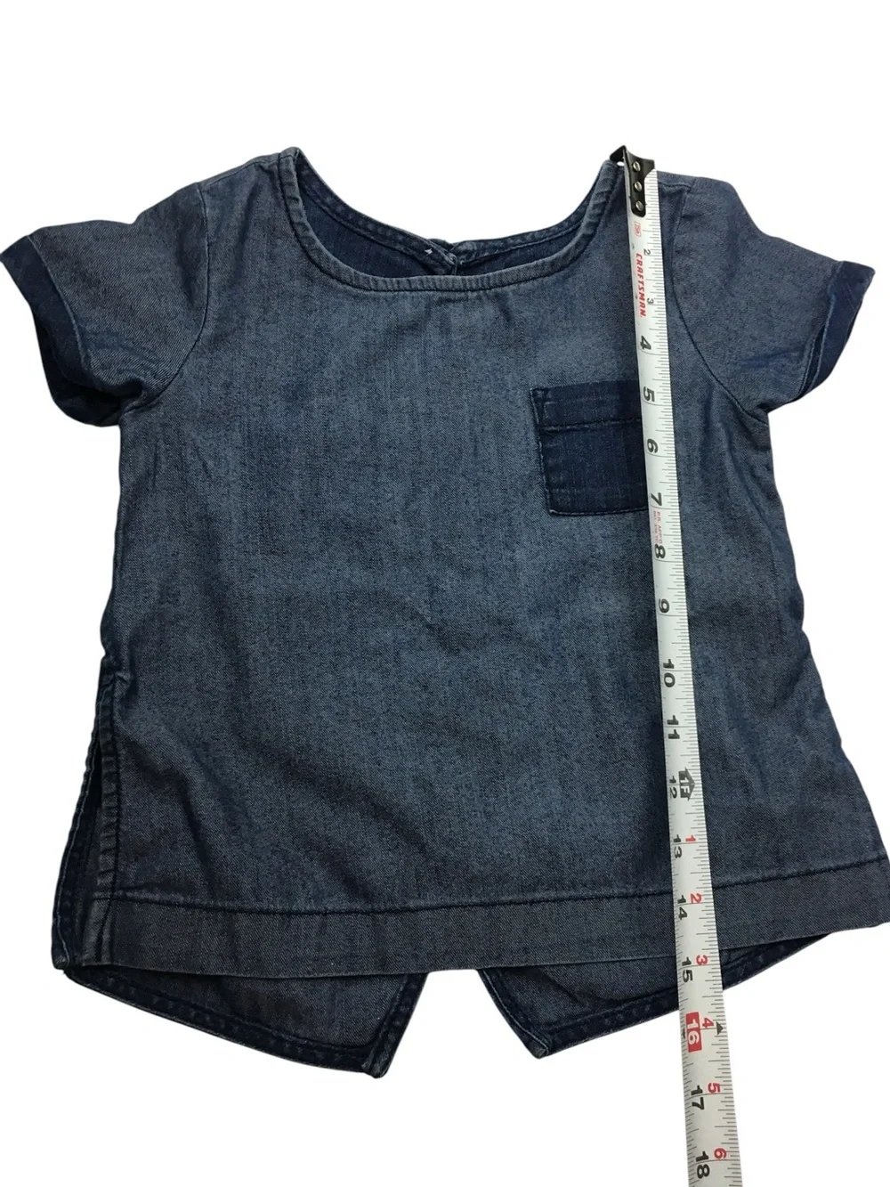 OLD NAVY Kid’s Top Boxy Chambray Two Tone Denim Shirt Pocket Cap Sleeve Size 4T